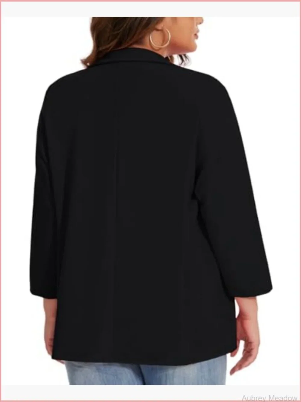 Plus Size Blazer 3/4 Sleeve Notch Lapel One Button Open Front Pockets Work